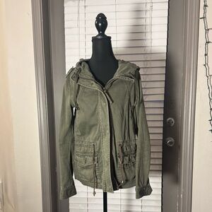 L.O.G.G. H&M Utility Cargo Jacket Army Green M-65 Wax Style, Size 4